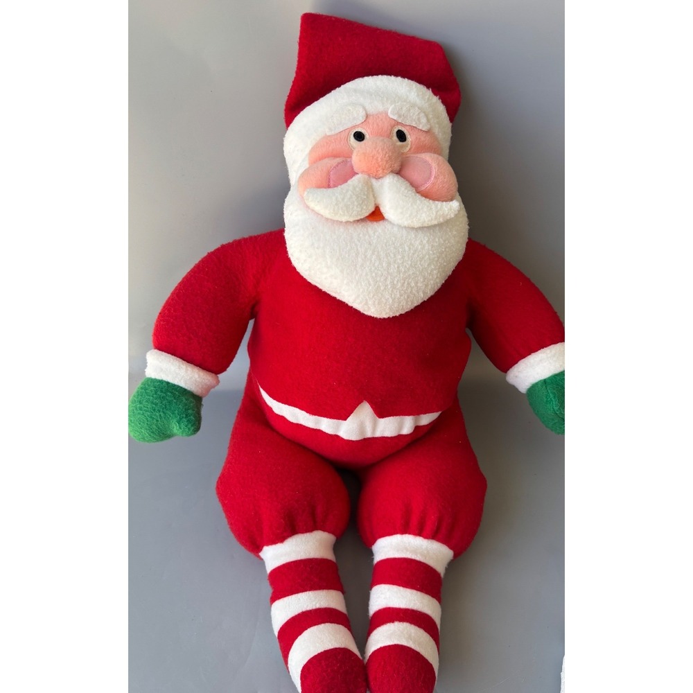 Vintage Department 56 Santa Claus Plush Holiday Decor Red White Striped Legs